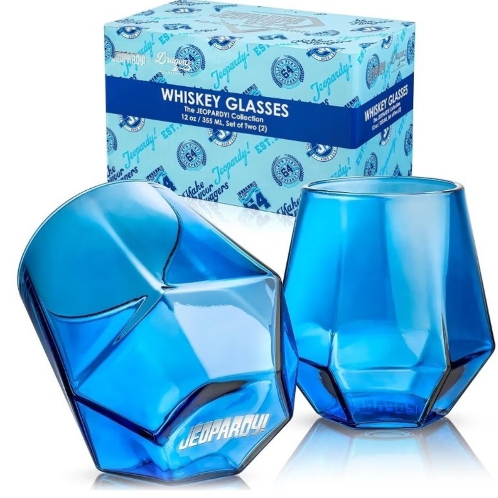 Dragon Glassware Jeopardy Whiskey Glasses Set of 2‎ Blue Diamond 12oz New